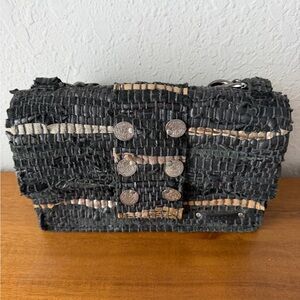 Elegant Black and Tan Woven Clutch